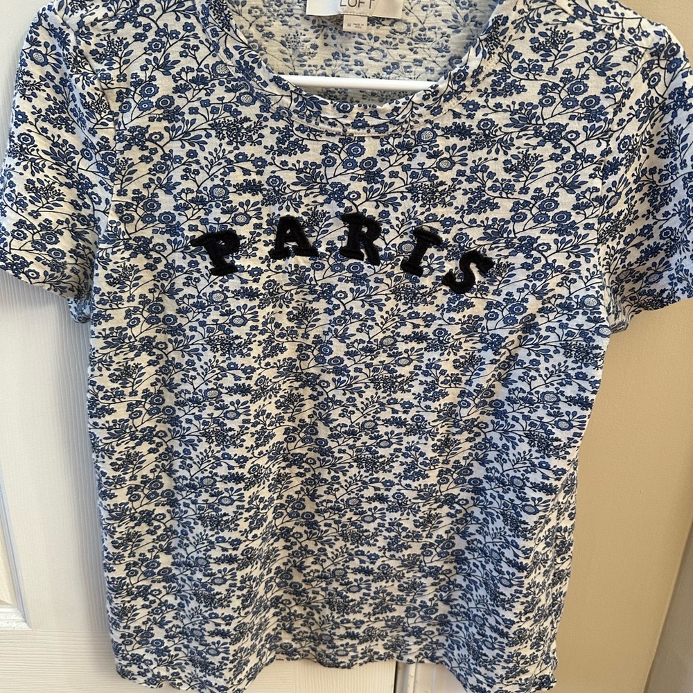LOFT Blue Floral Short Sleeve Tee
